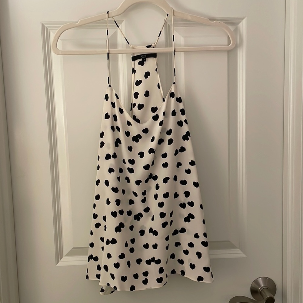 Tibi Black White Heart Silk Tank